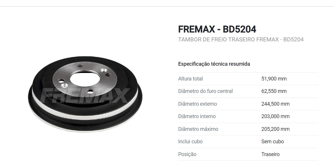 TAMBOR FREIO TRASEIRO